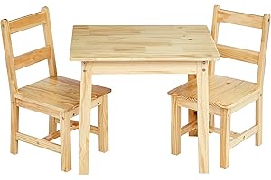 Amazon Basics Kids Solid Wood Table and 2 Chairs ,3 Piece Set, 20 x 24 x 21 inches, Natural