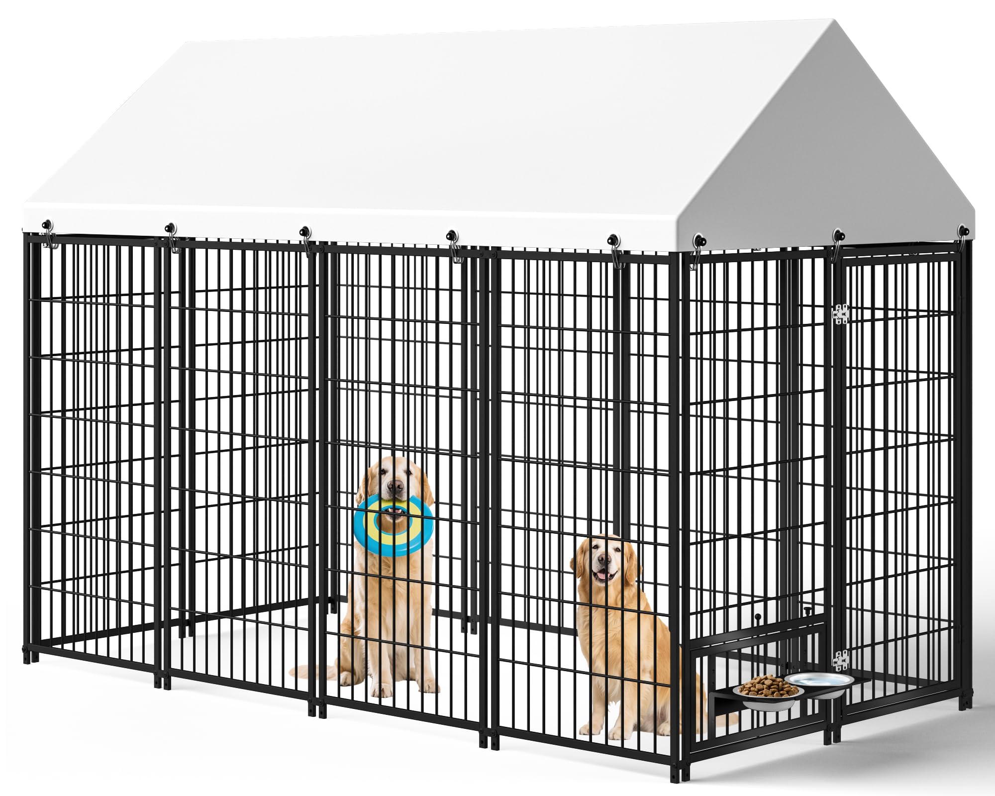 Photo 1 of Yafylly Large Dog Kennel Outside - 7.9 x 4.1 x 5.9 ft Dog Outdoor Kennel with Roof, Outside Dog kennels with Rotating Feeding Bowls, Big Dog Kennel for Dogs