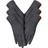 ZNRZNR 3 Pairs Winter Gloves for Women, Upgraded Touch Screen Warm Knit Thermal Gloves for Cold Weather for Hiking Driving