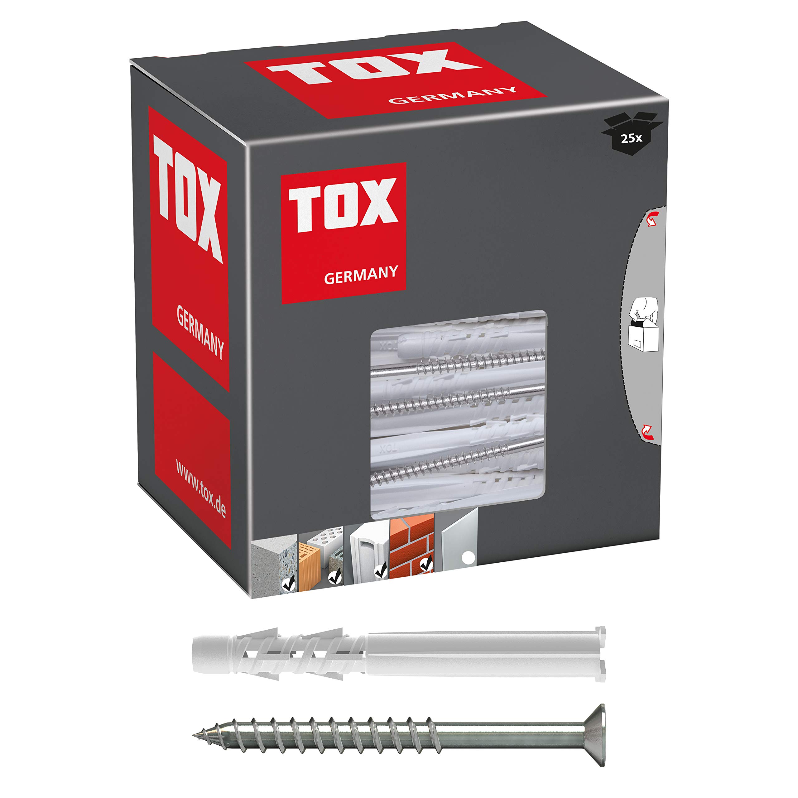 TOX All Purpose Frame Dowel Tetrafix XL 8x80 mm + Screw, 25 Pieces, 021101101