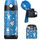 Jarlson® Kids Water Bottle MALI [12OZ] - No Straw Stainless Steel Thermo Bottle - Insulated Waterbottle Leak Proof for School & Sports - Thermo Tumbler for Boys & Girls (Space)