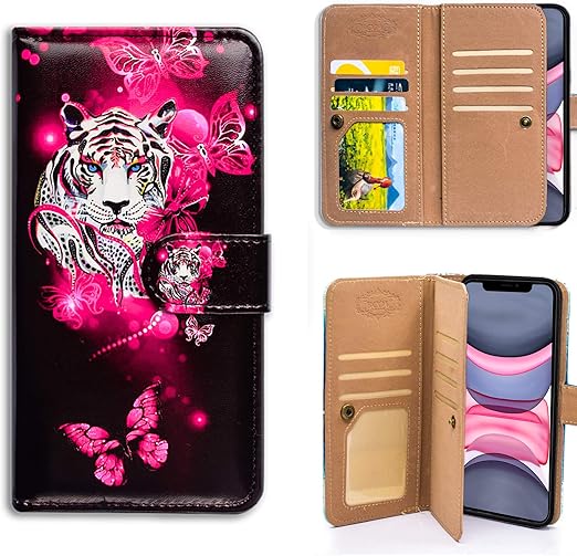 Amazon Com Iphone 12 Pro Max Wallet Case ov White Tiger Butterfly Multifunction Wallet Leather Case Flip Cover With Multi Card Slots Pocket Wrist Strap For Iphone 12 Pro Max