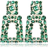 Flyonce Rectangle Dangle Earrings for Women, Rhinestone Crystal Geometric Statement Earring Fashion Jewelry