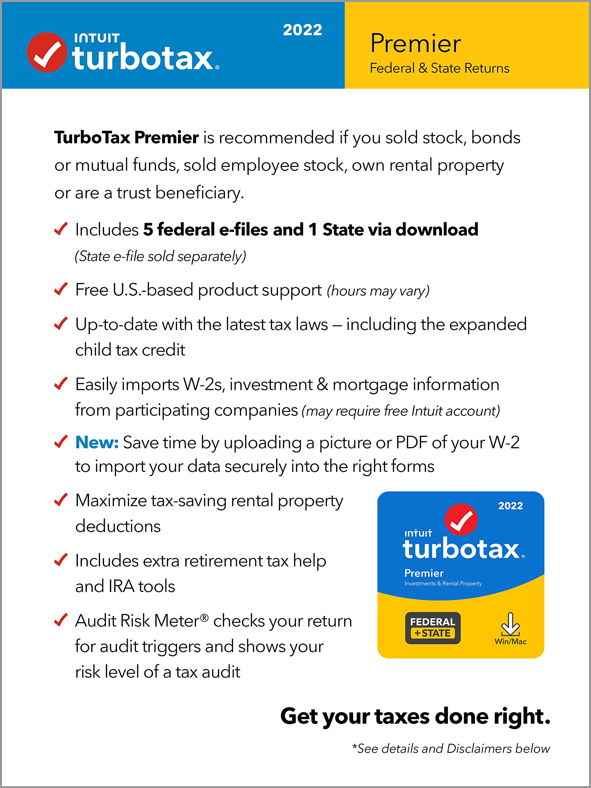 [Old Version] TurboTax Premier 2022 Tax Software, Federal and State Tax Return, [Amazon Exclusive] [PC/MAC Download]