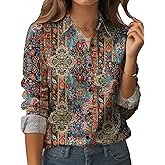 Zeagoo Womens Button Down Shirt Long Sleeve Blouse Business Work Tops Dressy Casual Floral Printed Outfits with Pocket