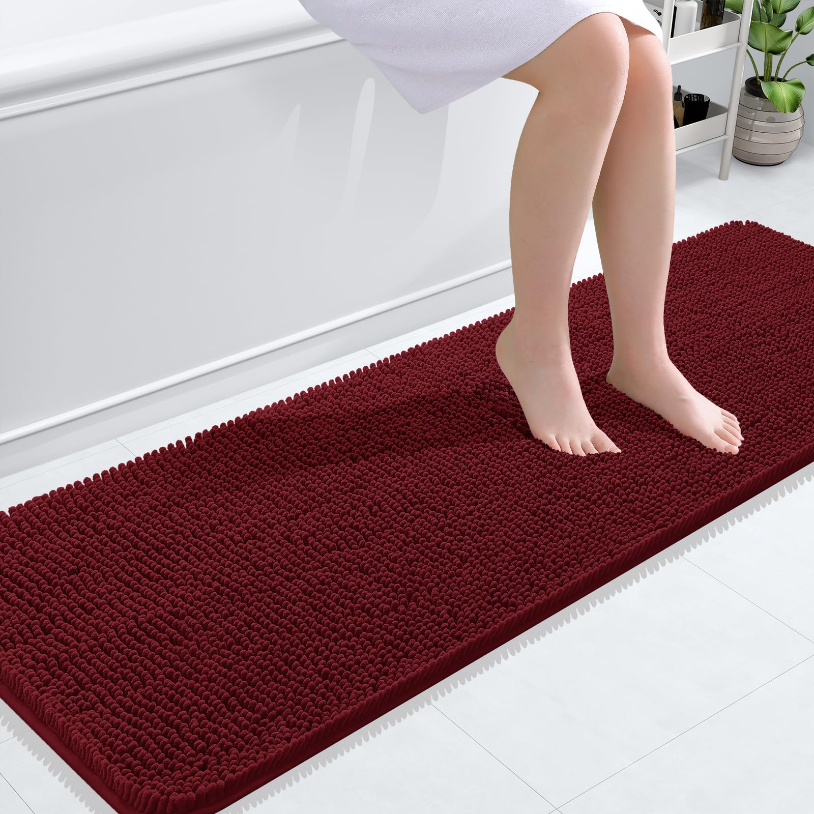 Photo 1 of OLANLY Bathroom Rugs 59x20, Extra Soft Absorbent Chenille Bath Rugs, Rubber Backing Quick Dry, Machine Washable Bath Mats for Bathroom Floor, Tub and Shower, Home Decor Accessories, Burgundy