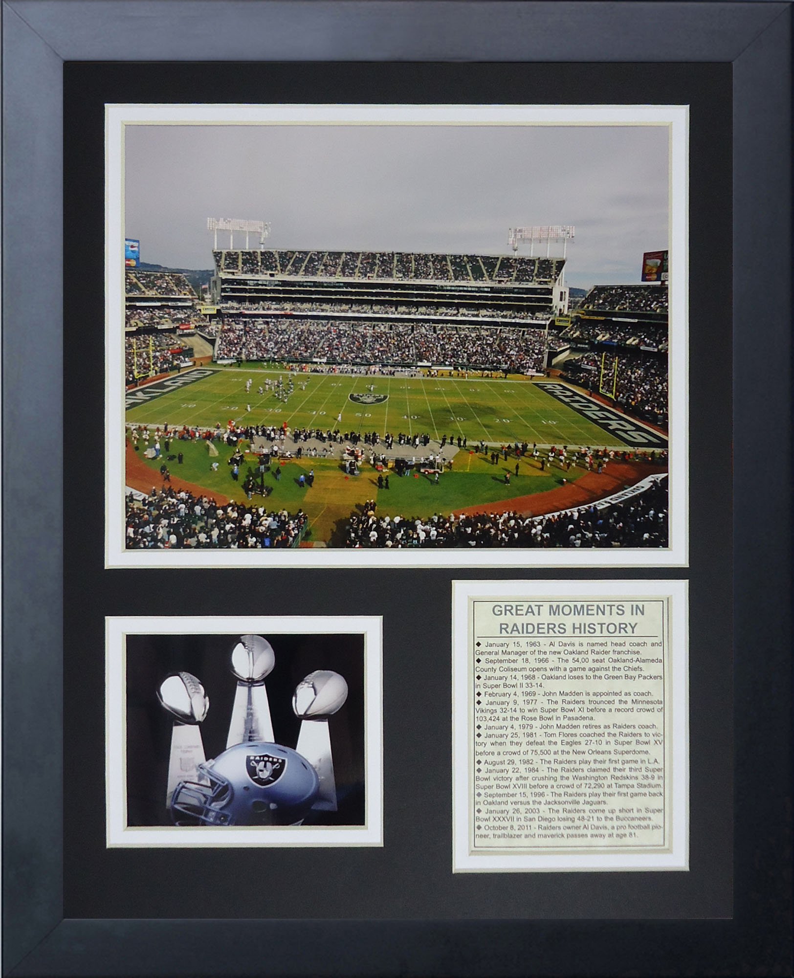 Legends Never Die Oakland Raiders Stadium- The Black Hole Collectible | Framed Photo Collage Wall Art Decor - 12"x15"