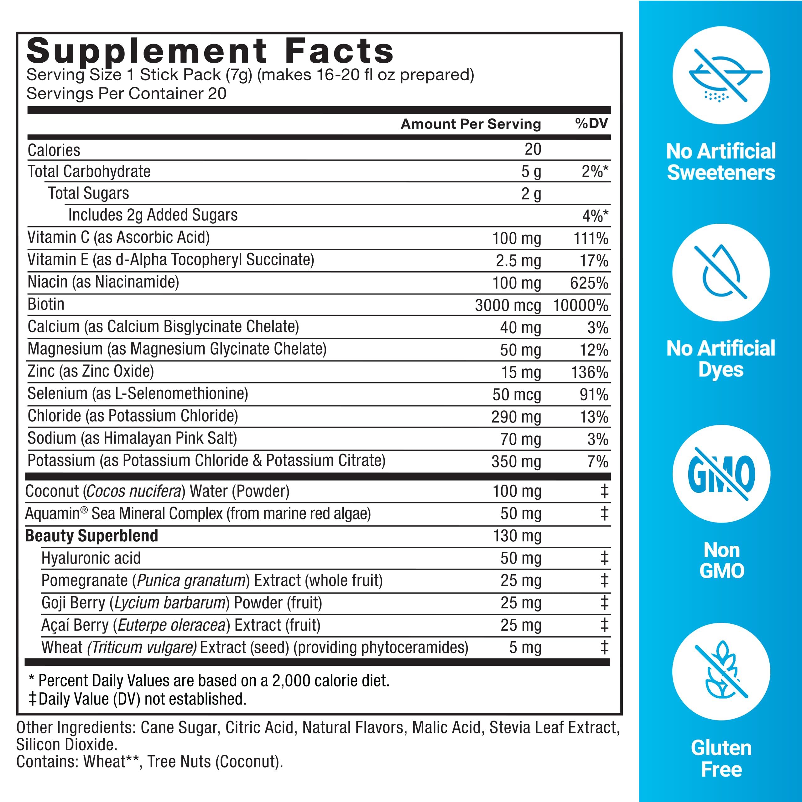 Force Factor Liquid Labs Beauty, Hydration Packet for Stronger Hair, Skin & Nails. Electrolytes powder with Hyaluronic Acid, Biotin, and Ceramides. Tropical Berry Flavor, 20 Stick Packs