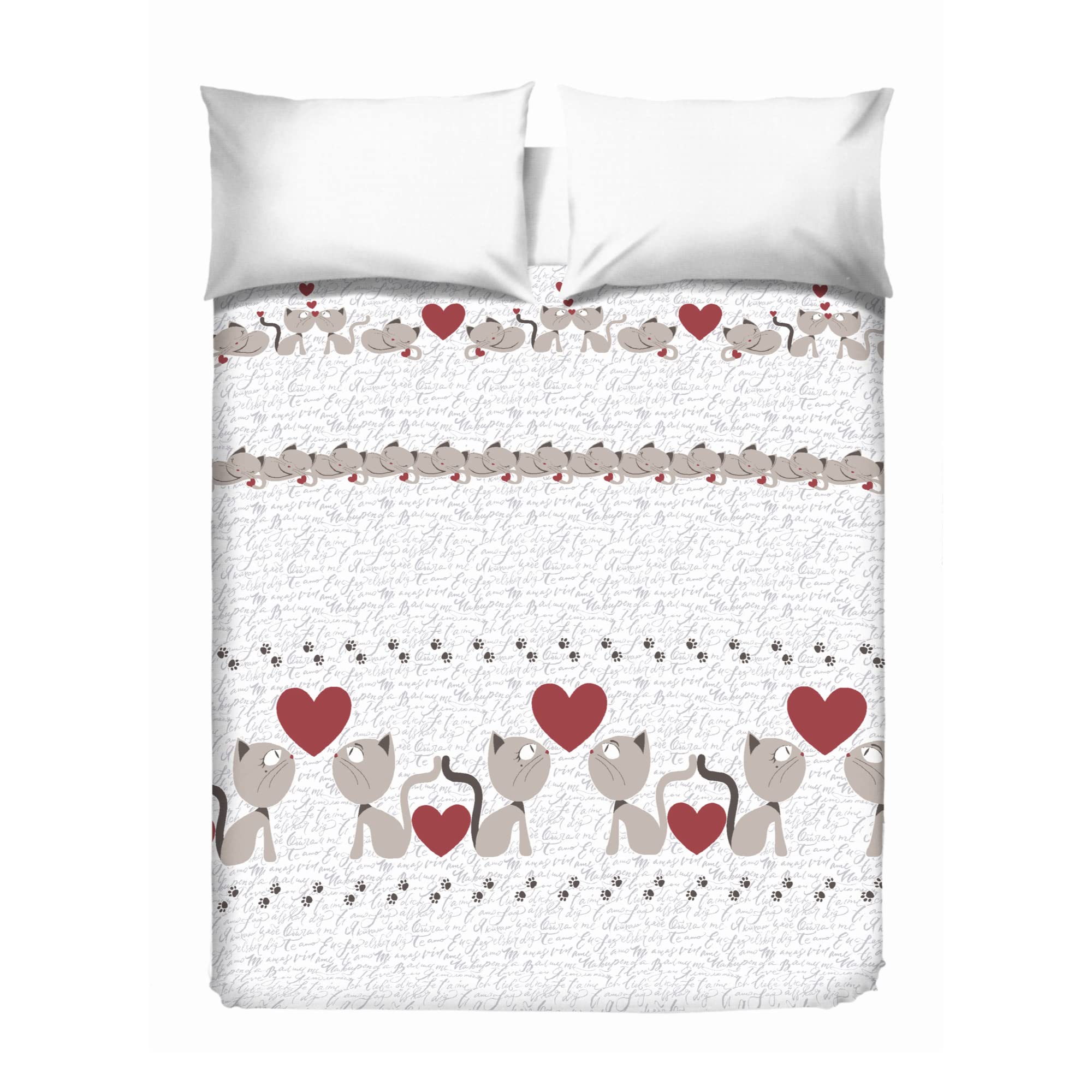 PENSIERI DELICATI Double Bed Cover 260 x 280 cm, Single Sheet 100% Cotton Pique, Ideal as Furnishing Towel, Blanket Save Bed 2 Squares, Beige Kittens, 100% Made in Italy