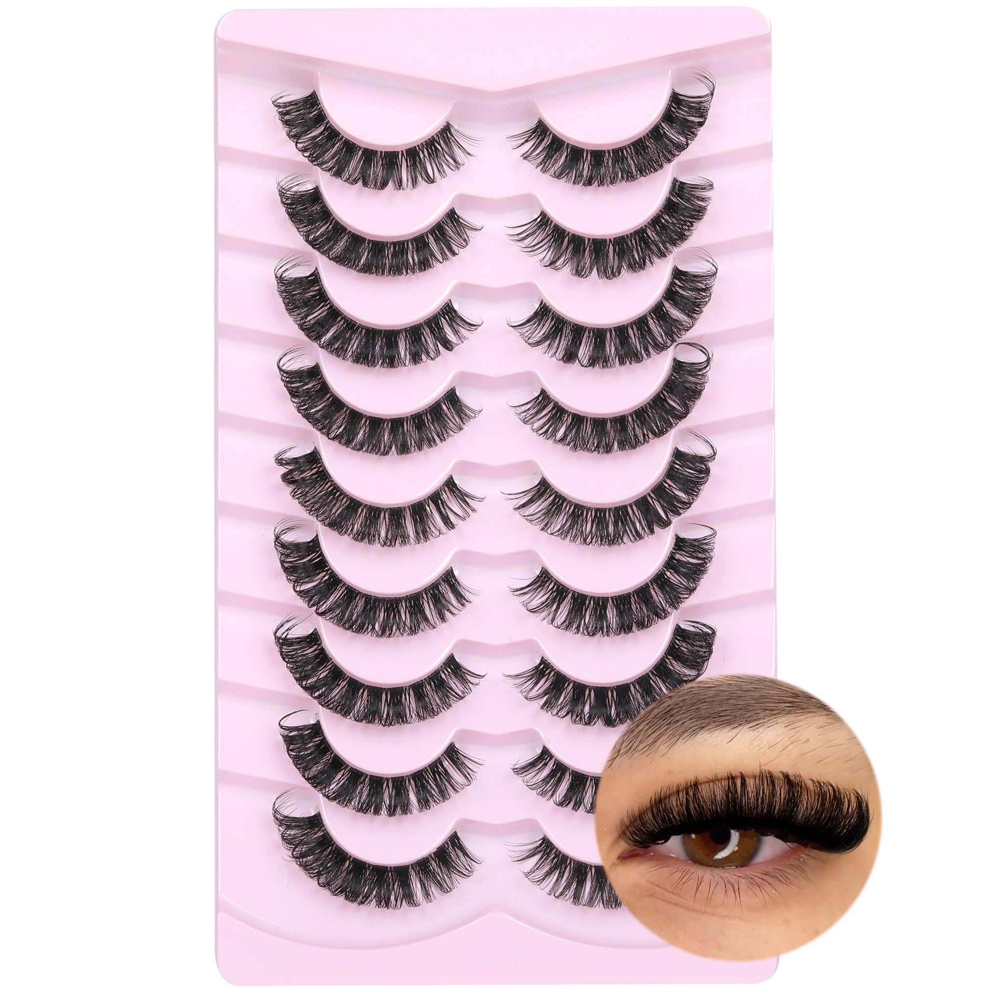D Curl Wispy Russian Strip Lashes - Natural Look, Fluffy Volume, Faux Mink, Cat Eye, 9 Pairs