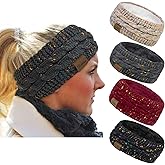 Loritta 4 Pack Womens Winter Headbands Fuzzy Fleece Lined Ear Warmer Cable Knit Thick Warm Crochet Headband Gifts