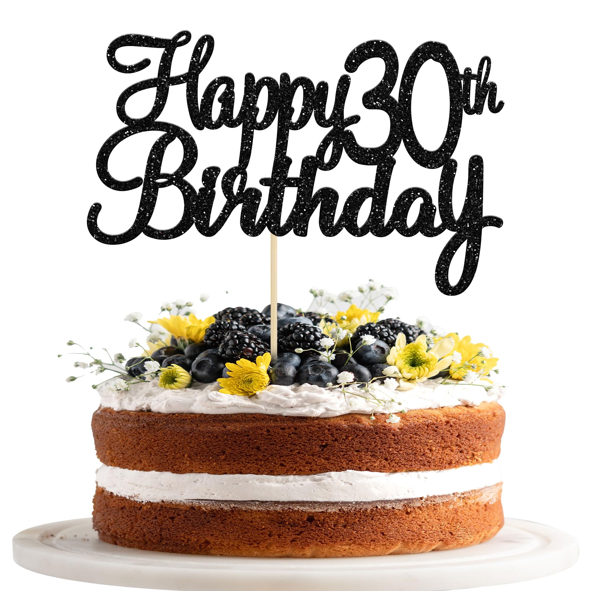 Gyufise 3 Pack Happy 30th Birthday Cake Topper Black Glitter 30 Cupcake Topper Happy 30 Birthday Cake Decoration for 30th Cheers to 30 Birthday Party Decoration Supplies