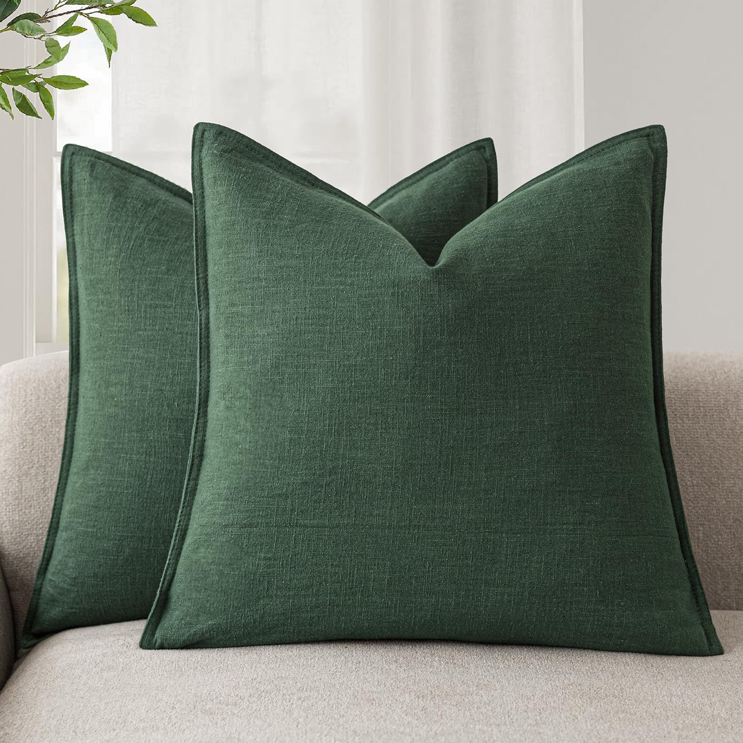 Foindtower Set of 2, Decorative Linen Soild Throw