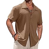 Vssjavun Men's Short Sleeve Button Down Shirts Lightweight Hollow Texture Summer Beach Vacation Shirt