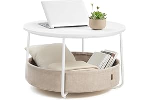 VASAGLE LILEA Collection - Coffee Table with Storage, Round Center Table for Living Room with Fabric Basket, Modern Style, Me