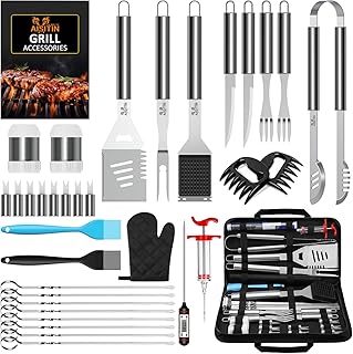 AISITIN 35er BBQ Grillbesteck Tool Set Grillset mit Grillmatte Hochwertiger Edelstahl für Garten und Camping Grillzubehör BBQ für Männer und Frauen Ink. Koffer