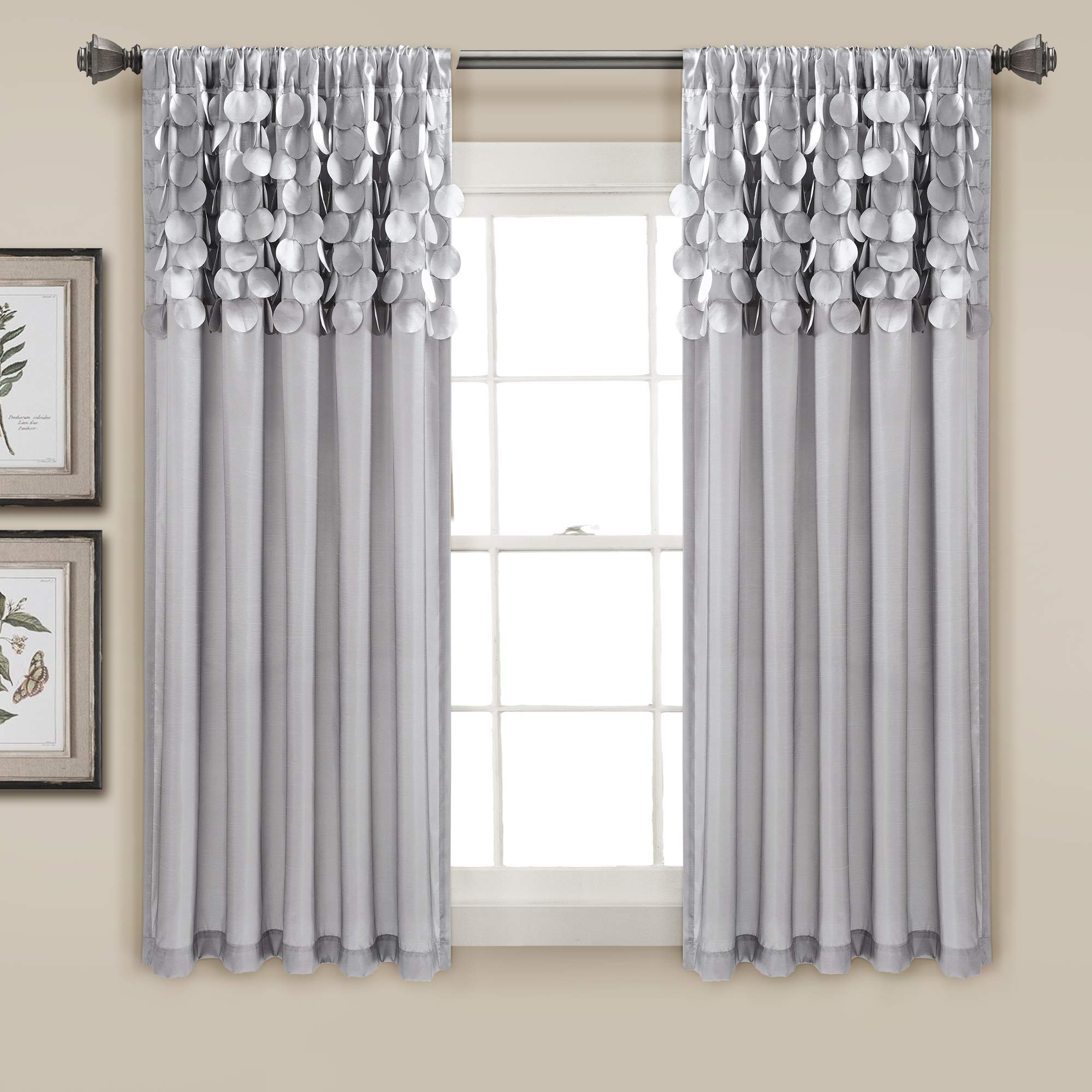 Lush Decor Circle Dream Window Curtains Panel Set for Living, Dining Room, Bedroom (Pair), 54" W x 63" L, Light Gray