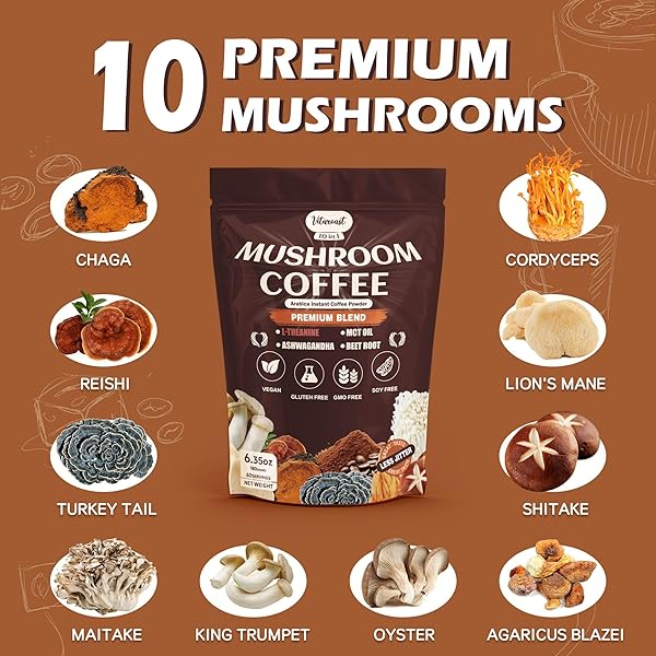 VITAROAST (60 SERVINGS)(2 FOR 1 PROMO) PREMIUM 10 IN 1 ORGANIC MUSHROOM INSTANT ARABICA COFFEE FOR FOR FOCUS, ENERGY, CLARITY