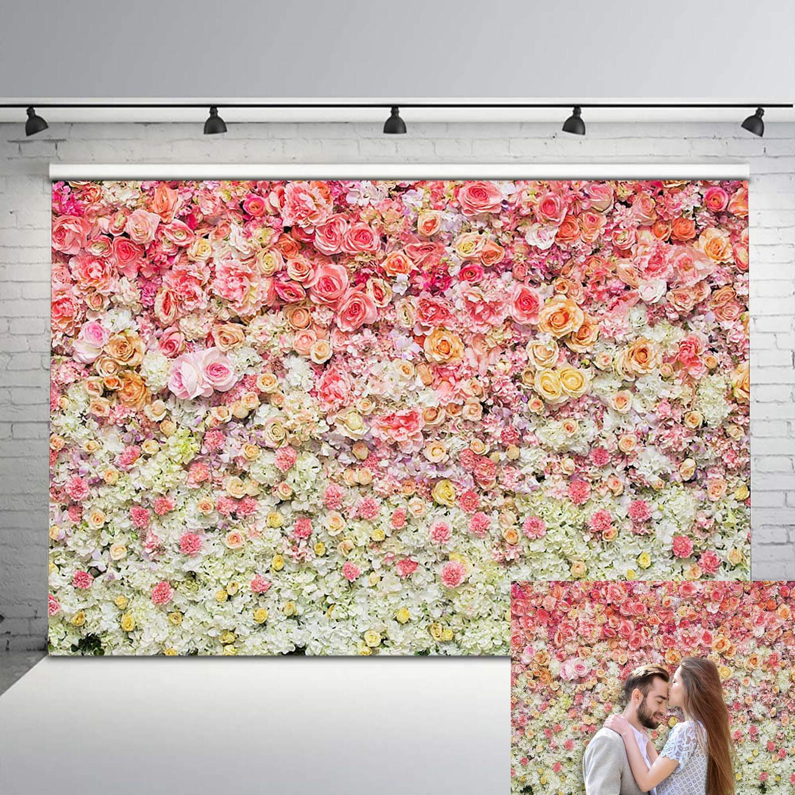 Mehofoto 10x7ft Flower Wall Backdrop Colorful Roses Flower Sea Floral Photography Background for Wedding,Infant,New Born,Baby