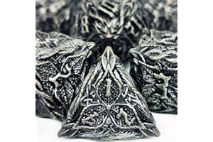 HAOMEJA Metal Polyhedral Dice Leaf Vine Set DND Dice 7 Role Playing Dice D&D Solid Dungeons and Dragons Dice (Antique Iron)