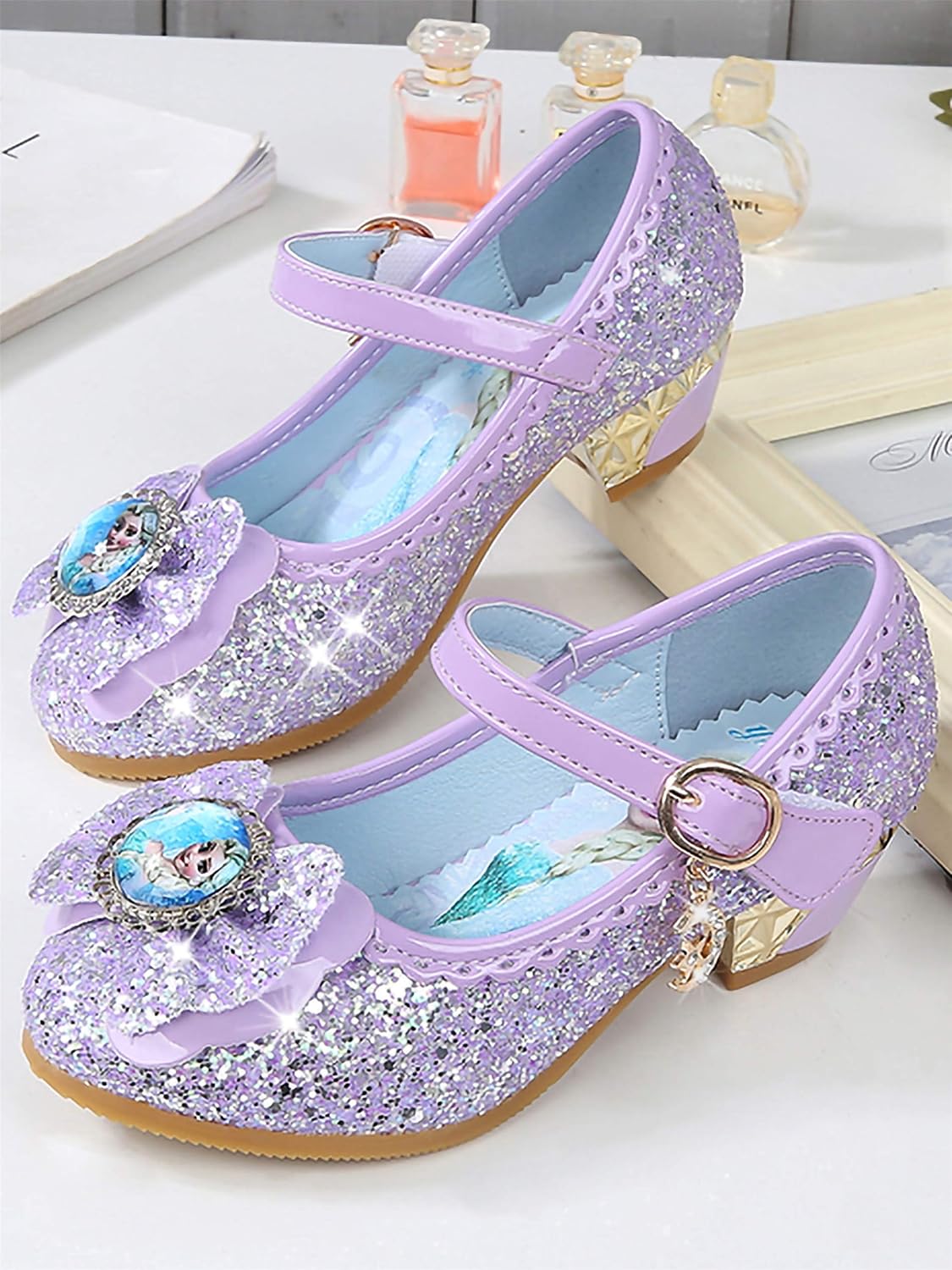 Sandali Con Tacco Per Ragazze, Scarpe Da Principessa Con Fiocco, Punta Rotonda, Chiusura A Bottone, 3 Cm, Nero/argento