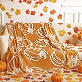 Hosuly Fall Thanksgiving Blankets Orange Pumpkin Throw Blanket Soft Farmhouse Thanksgiving Flannel Fleece Blankets and Throws for Home Living Room Sofa Couch Bed Chair Decor,60 x 50 Inch