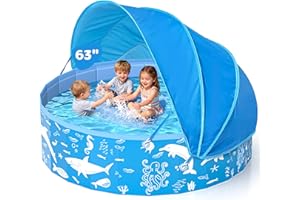63” Extra Large Kiddie Pool with Canopy, EPN UPF 50+ Sun Shade Baby Pool, No Inflation Foldable Toddler Pool for Backyard Out
