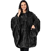 PAVILIA Angel Wrap Hooded Blanket Poncho, Wearable Blanket Throw Wrap Poncho for Women Adult, Cozy Fluffy Sherpa Shawl Cape