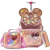 Meetbelify Rolling Backpack for Girls School Backpack with Lunch Box for Elementary Student Wheels Roller Trolley Luggage