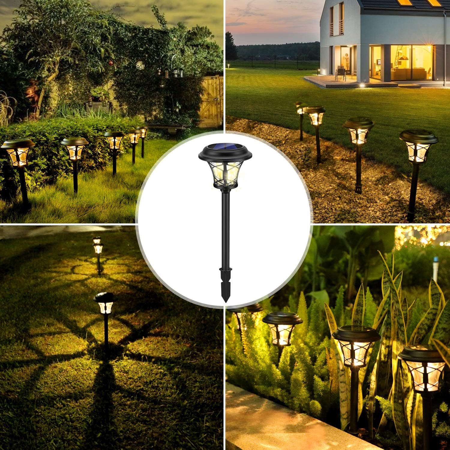 6 Pack Large Solar Lights Outdoor Waterproof, Lights Sun Powered, Black Stainless Steel Glass Garden Pathway Lights, 20 Lumen LED Solar Landscape Lighting for Lawn, Yard and Driveway - White Lights: Home Improvement