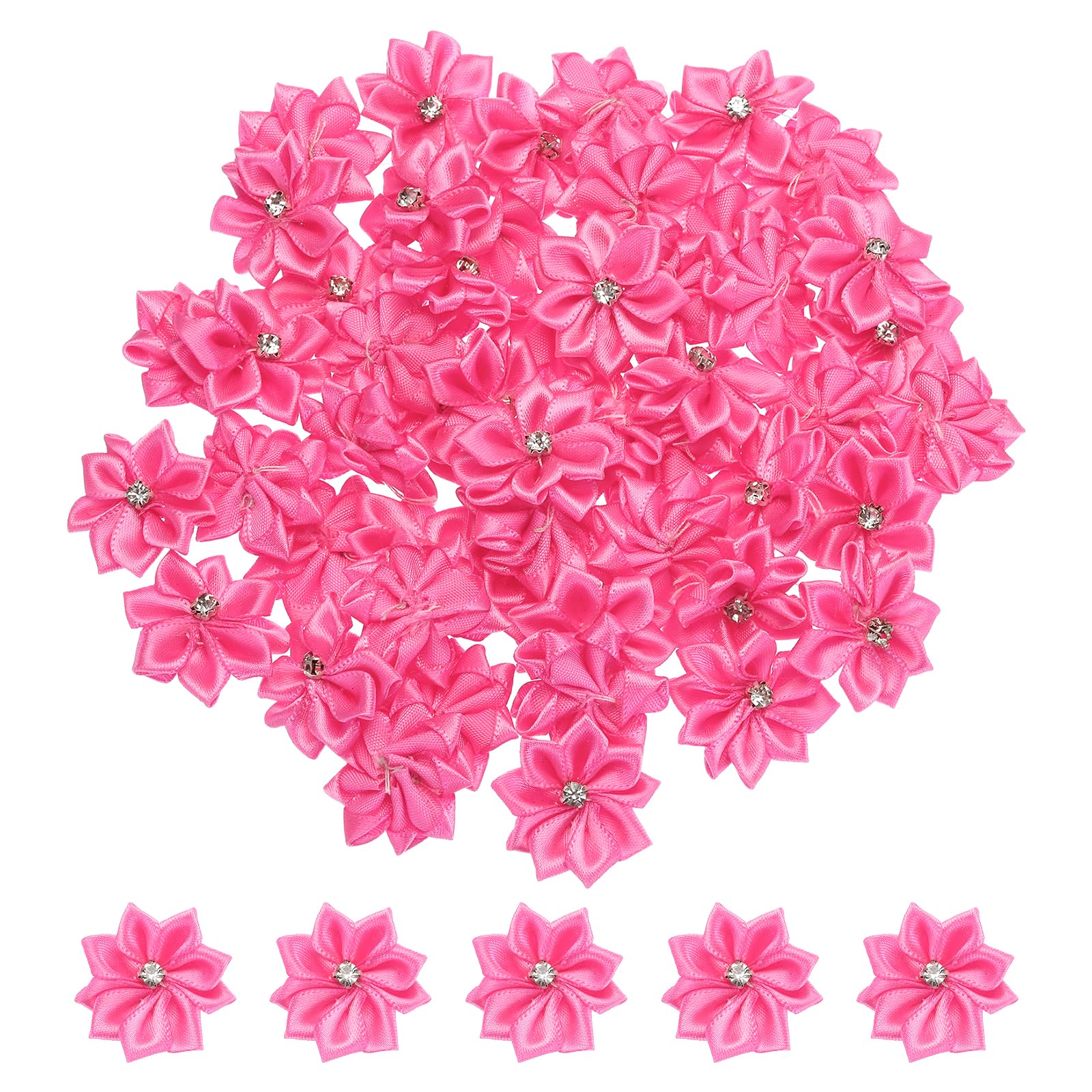 PATIKIL 1.2 Inch Small Ribbon Flowers, 100 Pcs Satin Ribbon Flowers Mini Fabric Flowers for Crafts DIY Wedding Ornament Appliques, Rose Pink