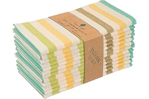 FINGERCRAFT Cloth Dinner Napkins Cotton Multi Stripe Set of 12 with Mitered Corners Reusable Washable for Hotel Dining Table Décor 20x20 Inch