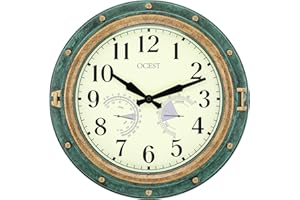 OCEST Indoor Outdoor Clock, 16 Inch Waterproof Wall Clock with Thermometer Hygrometer, Silent Non-Ticking Battery Operated Wa