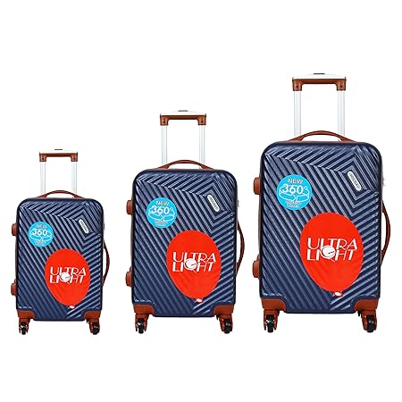 Tramp & Badger Unisex Holiday 20/24/28 Inch ABS, 360 Degree Rotating Wheels Scratch Resistant Non-Breakable and Extra Light Weight Trolley Bag (Blue) Set of 3