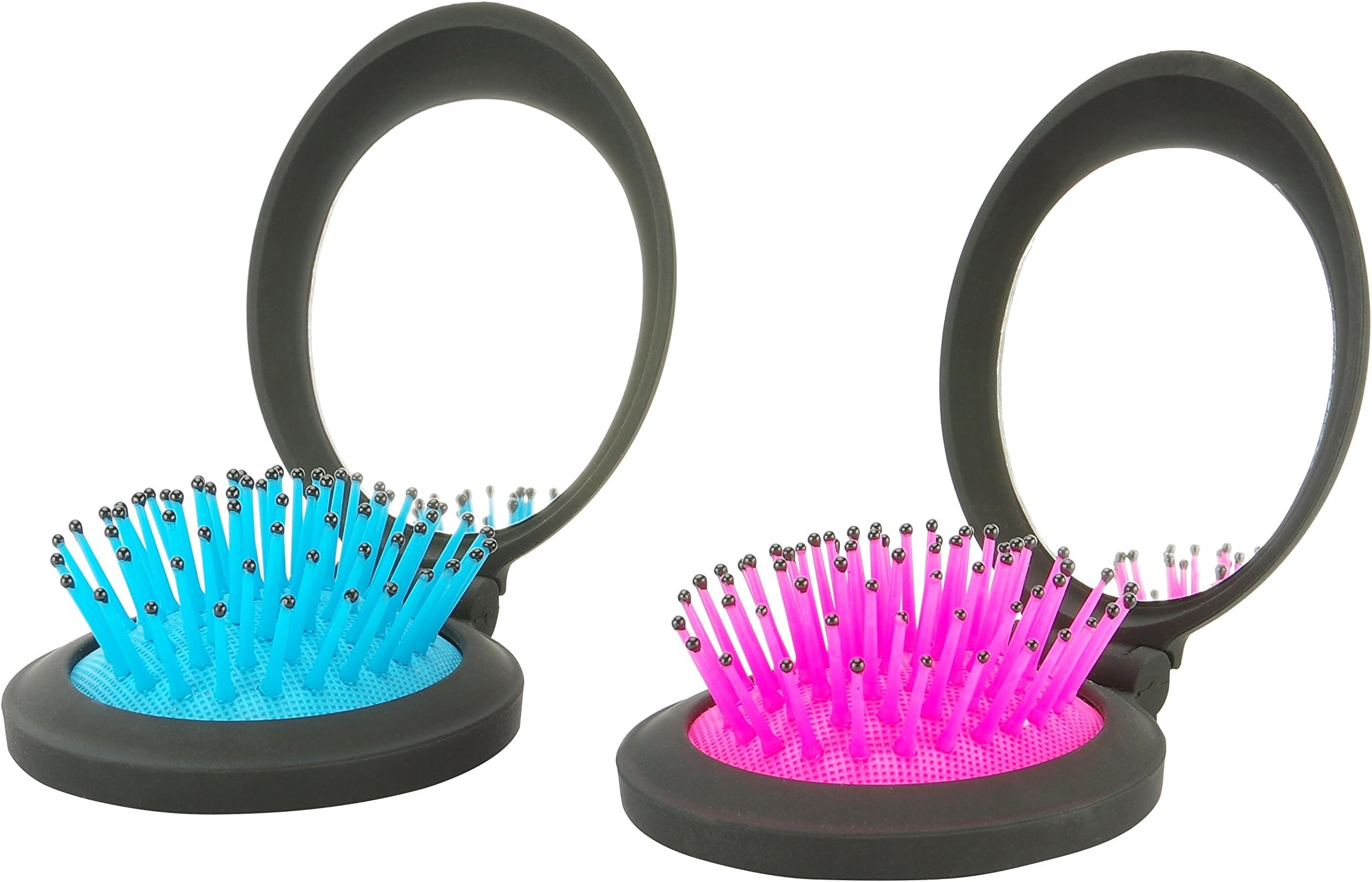 NuAngela Travel Hair Brush With Mirror Compact Pocket Size, Folding Mirror Mini Pop Up Hairbrush Set,Pocket Brush Hair Massage Comb Easy Keep in Purse Car Gym Bag Locker (2 Pieces)
