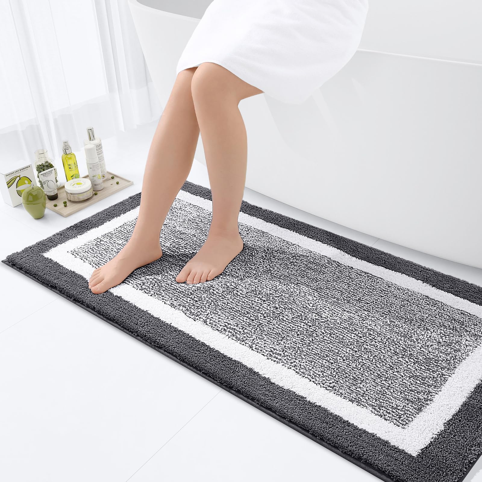 smiry Microfiber Non-Slip Bath Mats for Bathroom, Extra Soft Absorbent Bathroom Mats Rugs, Machine Washable Quick Dry Floor Mats, 60 x 120 cm, Dark Grey