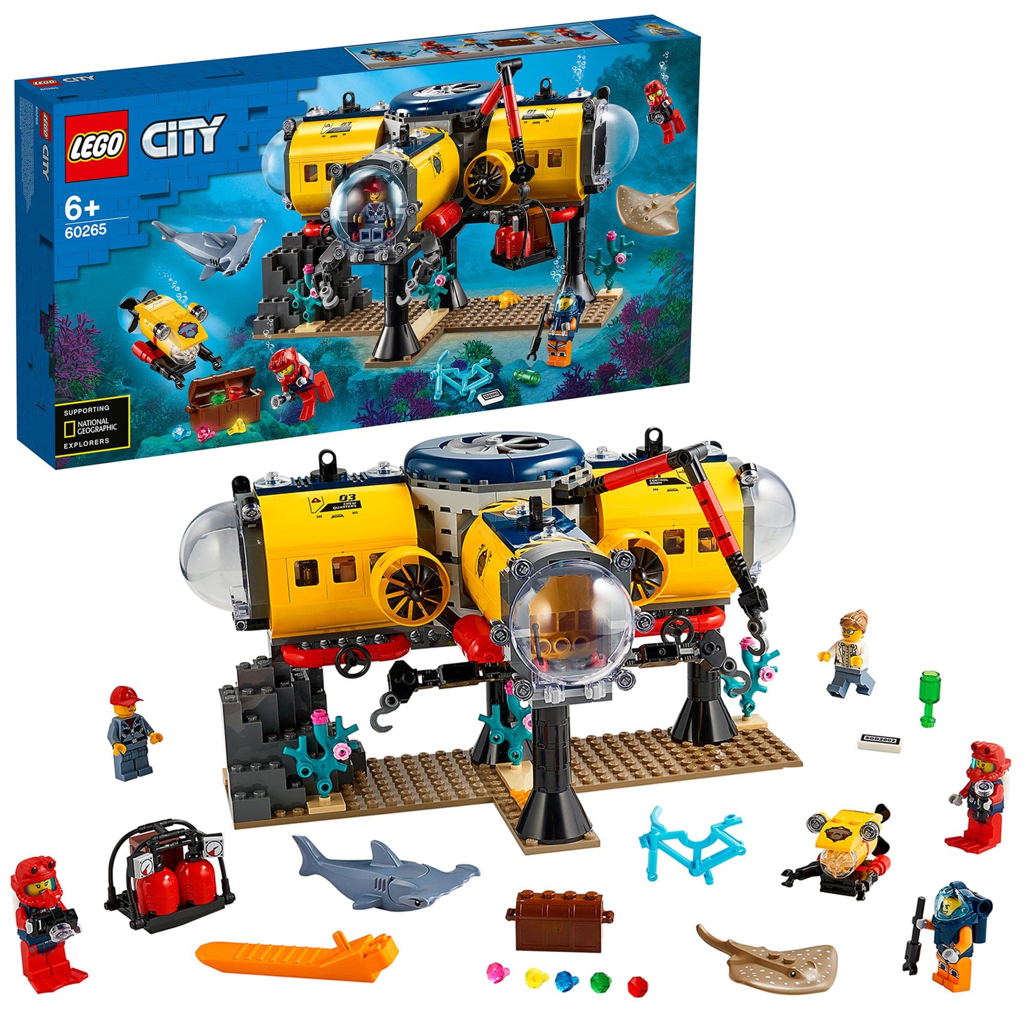 LEGO 60265 City Oceans Exploration Base, Deep Sea Ocean Toys with Drone, Shark Figure and Diver Minifigures, Gifts for Boys & Girls age 6 plus