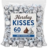 Hersh,eys Milk Chocolate Kisses, 60 pcs - Individually Wrapped Silver Foil Milk Chocolate Candy for Party Favors, Candy Buffets &amp; Gifts