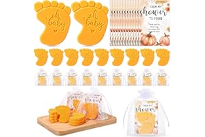 Dimsile 50 Sets Baby Shower Soap Favors for Guests - Mini Handmade Footprint Scented Soap with Thank You Cards and Organza Bag, Party Gifts for Gender Reveal Baptism Shower(Pumpkin Orange)