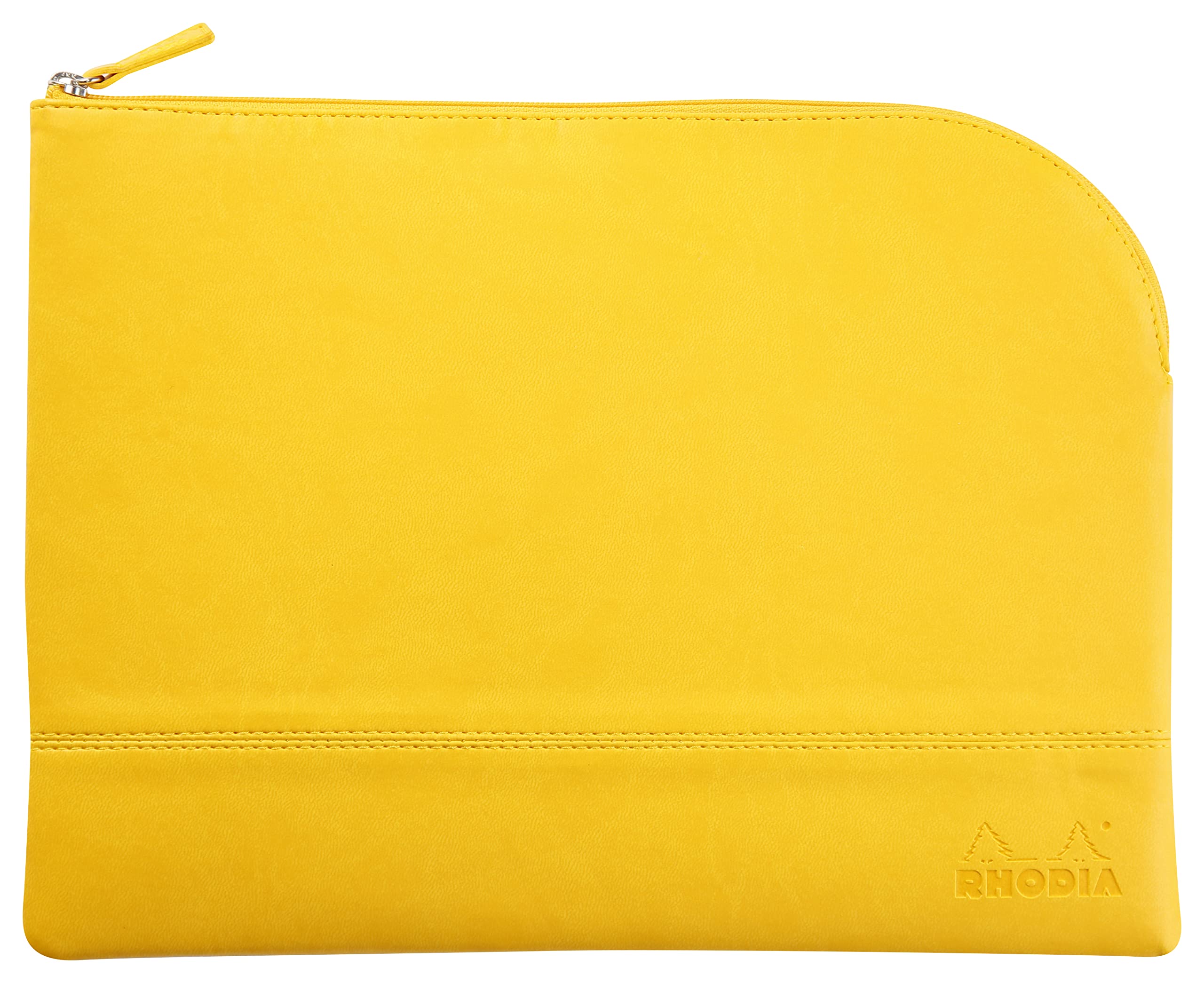RHODIA 116748C - Faux Leather Zipped Pouch - Daffodil - Size L (21 x 28 cm) - Genuine Stitching - Orange Fabric Inside - Storage for Documents, Small Supplies — image 1