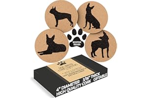 GREENLINE GOODS Boston Terrier Lovers Cork Drink Coasters - Set of 4 Dog Coasters with Protective Bottom | Boston Terrier Decor Coasters for Drinks| Great Gift Idea for Boston Terrier Moms & Dads