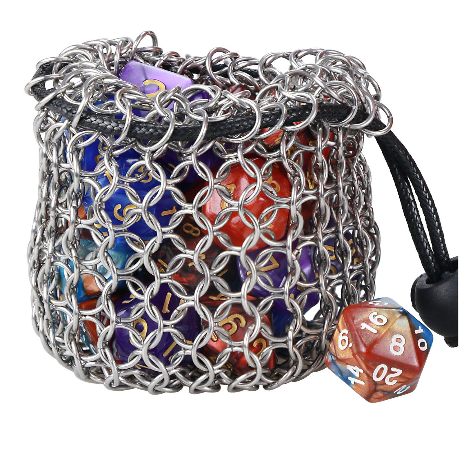 YOUSHARES Drawstring Game Bag - Stainless Steel Chainmail DND Pouch for Metal Polyhedral D&D Dice Set — image 1