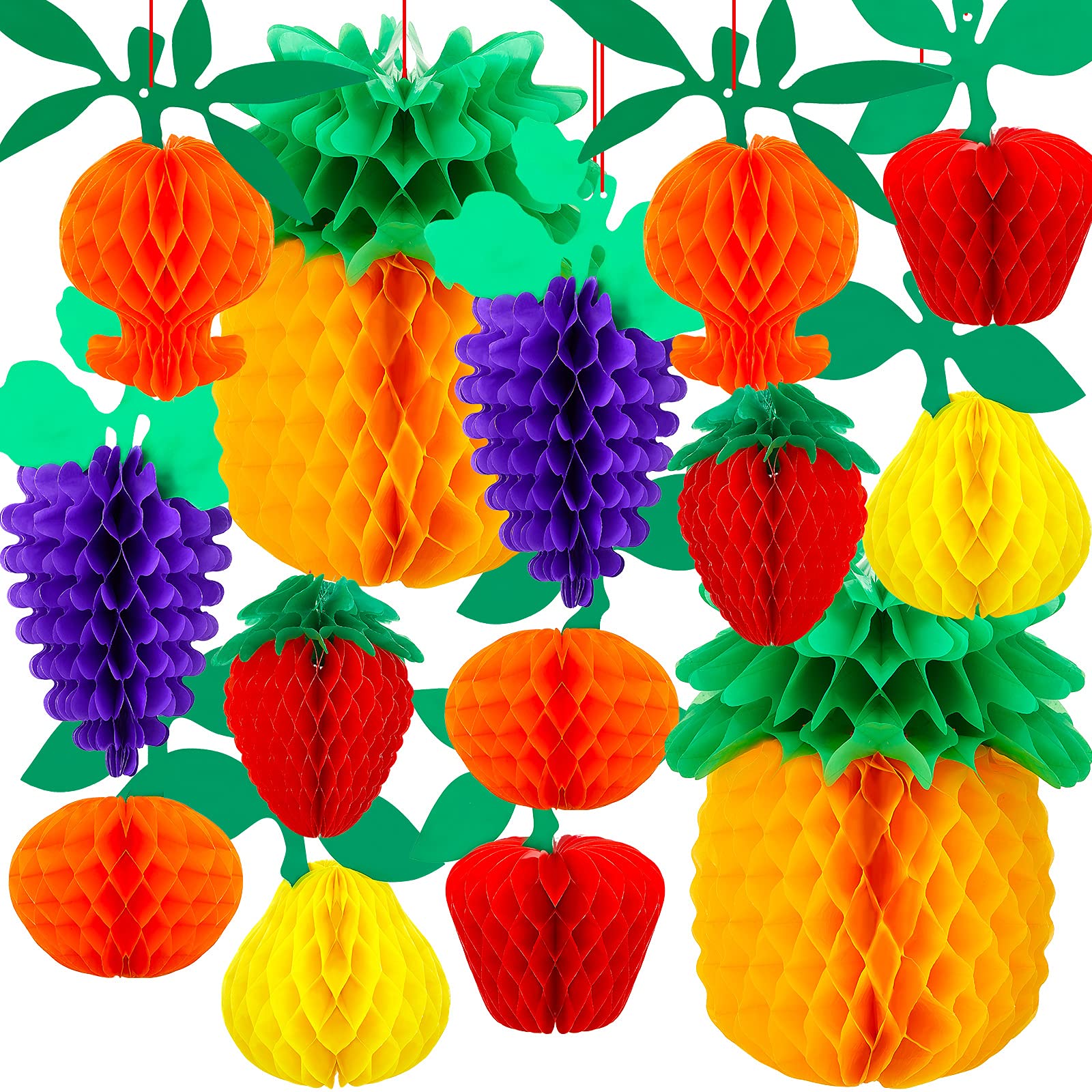Photo 1 of 14 Pieces Fruit Party Decorations Honeycomb Fruit Tissue Paper Decoration Tissue Paper Pineapple Table Centerpieces Hanging Honeycomb Strawberry Paper Decor for Birthday Wedding Party Home Decoration