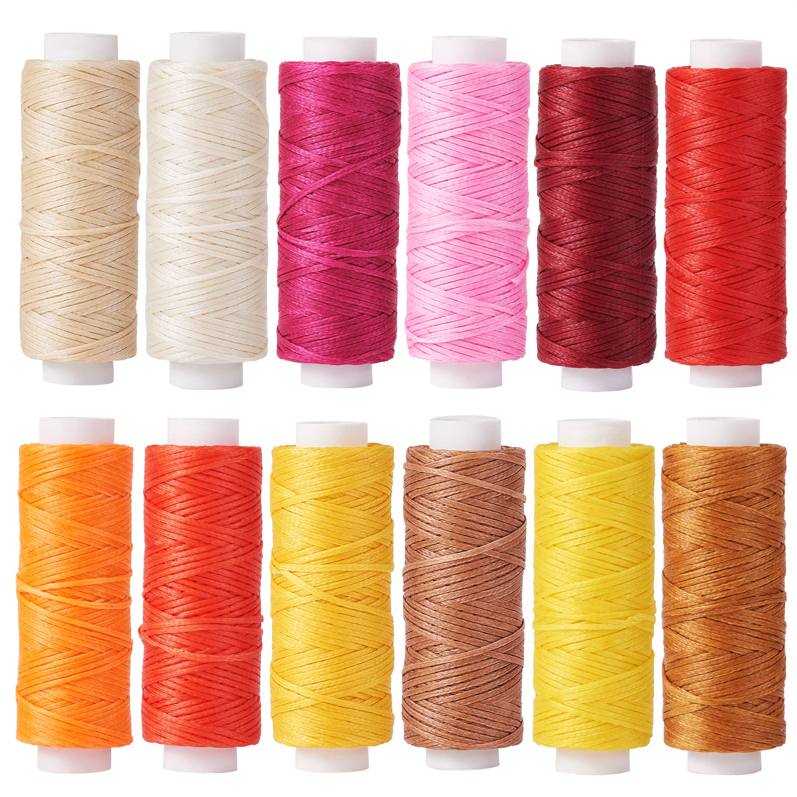 BEEFLYING 12 Rolls 0.8mm Waxed Thread for Sewing, Polyester Waxed Cord Sewing Thread String for Macrame, Bookbinding, Jewelry Diy, Handcraft and Leather Project