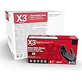 X3 Black Nitrile Industrial Gloves, 3 Mil, Powder Free, Textured, Disposable