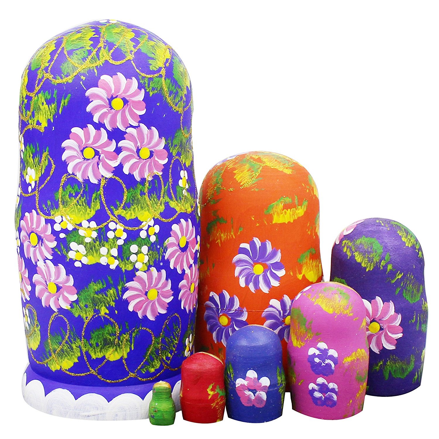 Winterworm® Set of 7 Berries and Flowers Patterns Wooden Nesting Dolls Matryoshka Russian Doll