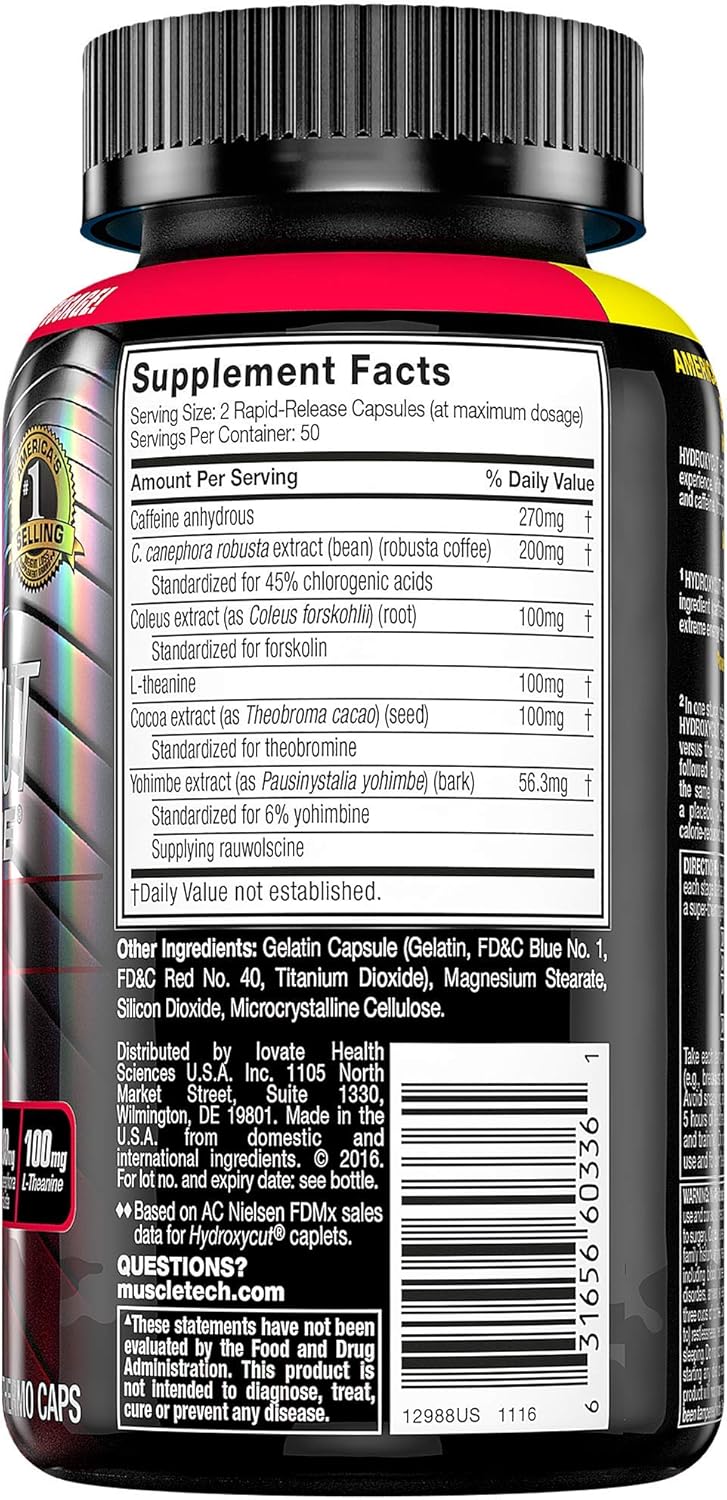 Hydroxycut Hardcore Elite Weight Loss Supplement, Designed for Hardcore Weight Loss, Energy & Enhanced Focus, 100 Servings (200 Pills): Health & Personal Care