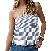 SHBECYDE Women Ruffle Hem Striped Bandeau Tube Tops Y2k Strapless Sleeveless Peplum Flowy Blouse Shirts Summer Going Out Tank