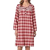 AVIIER Long Sleeve Nightgowns for Women Soft Cotton Night Gwon with Pockets