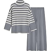Tanming Women's Sweater Sets Long Sleeve Striped Jumper Tops Casual Knit Wide Leg Pants Sets